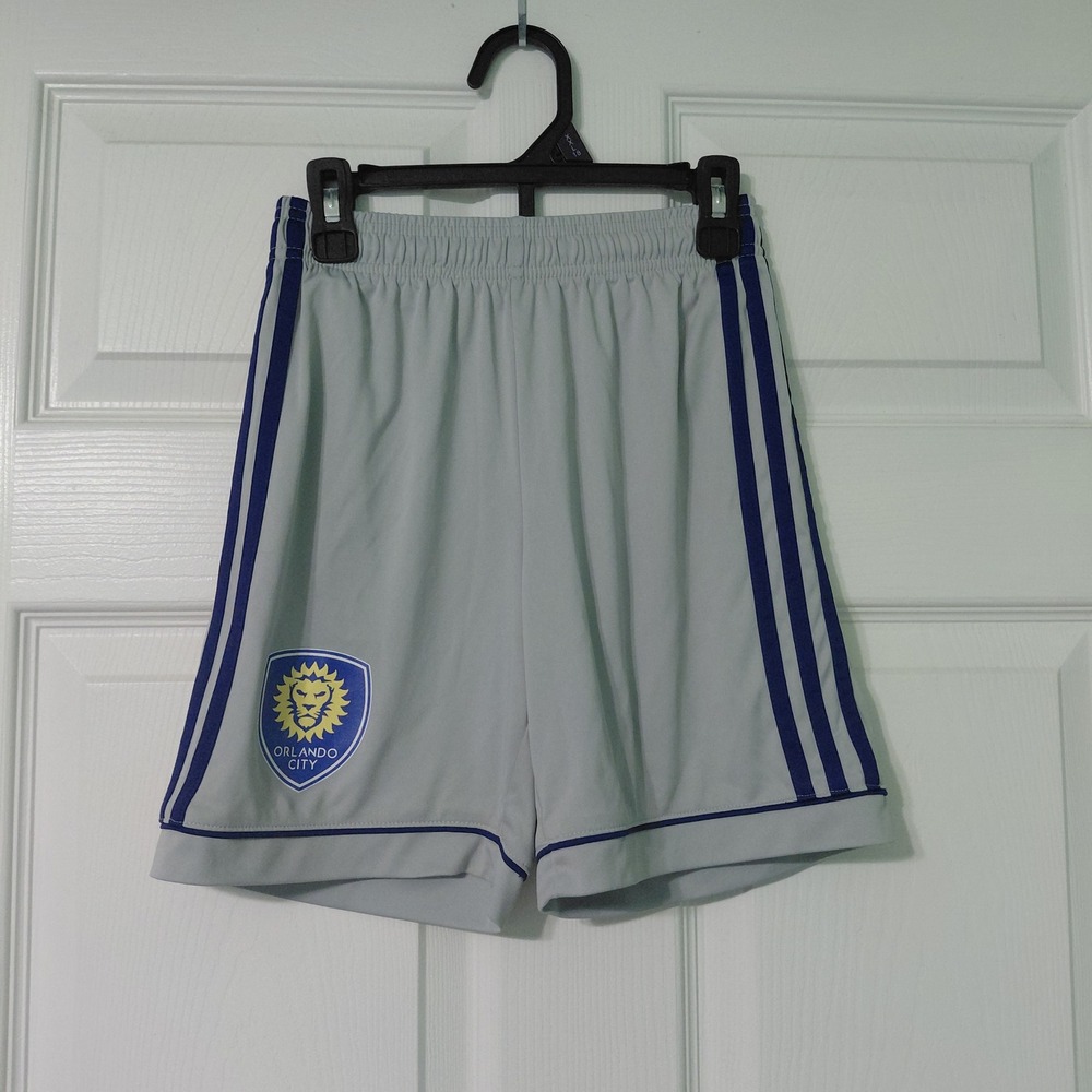 Adidas Orlando City SC Soccer Shorts Kids Medium Grey Purple CF0390 Aeroready